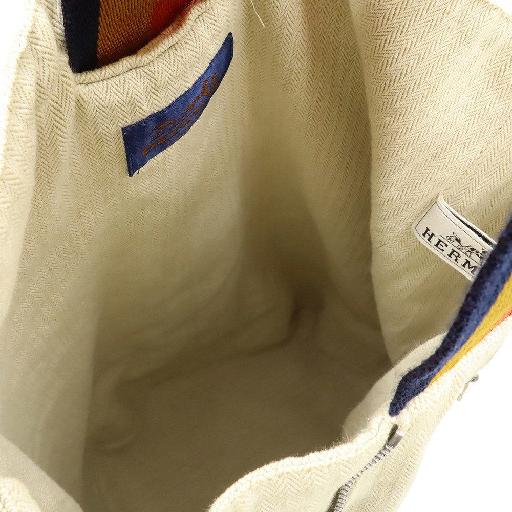 HERMES Cavalier Shoulder Bag, Body Canvas, Natural, Orange, Yellow, Navy - Picture 7 of 9